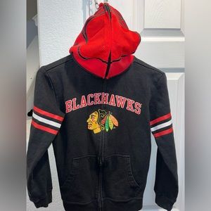 NHL Iowa Blackhawks Youth Medium 10-12 Hockey Mask Hoodie Full‎ Zip Red Black